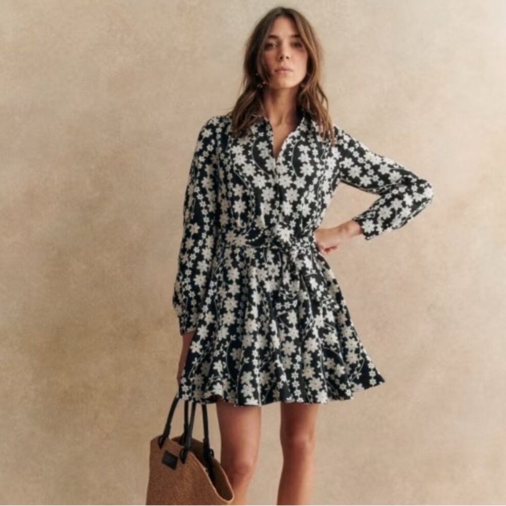 NWOT Sezane Sol Black and White ECRU Embroidery Dress Size 38